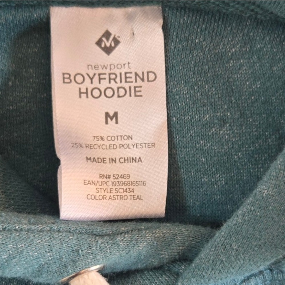 Newport Boyfriend Hoodie Womens M Teal Green Cotton Recycled Polyester Pullover - Picture 2 of 6